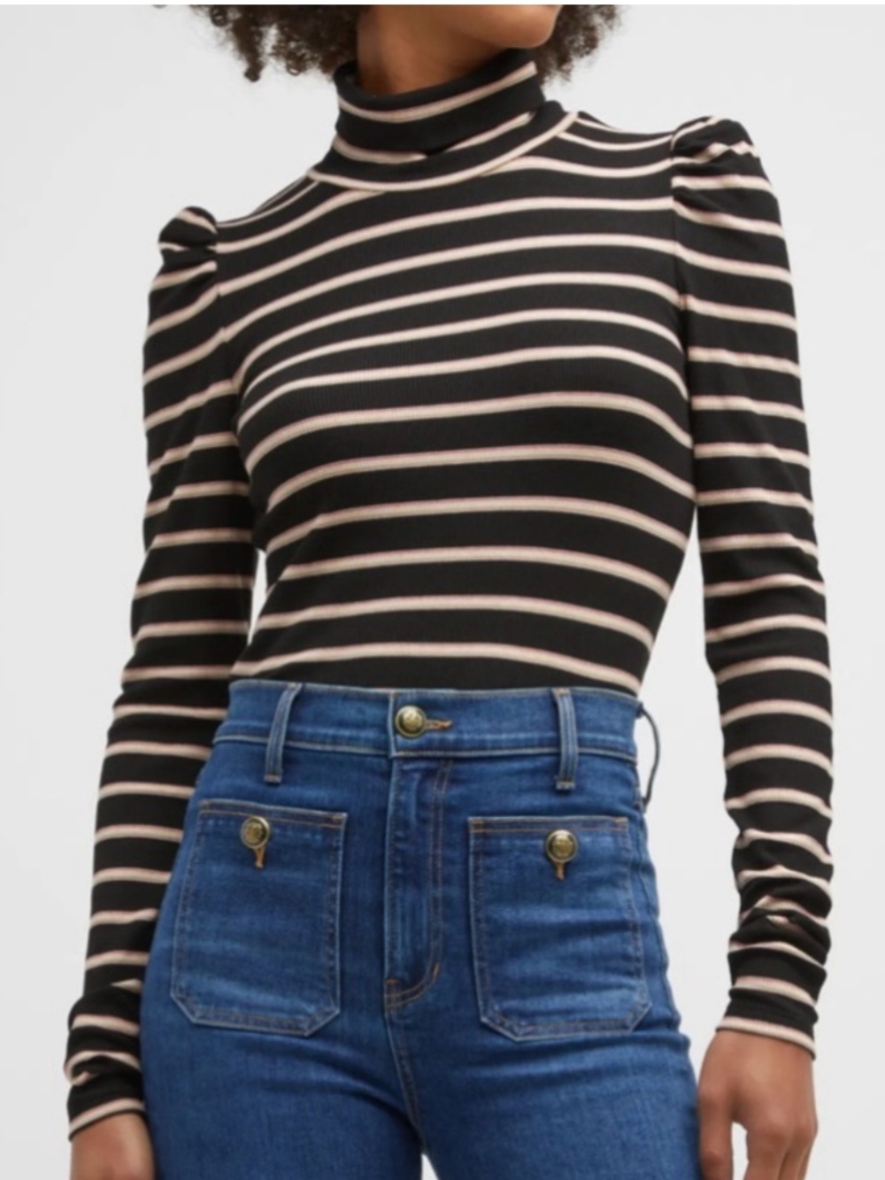 Veronica Beard Cedar Striped Turtleneck Top Ribbed size L